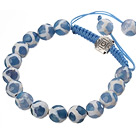 Fashion 10mm Blue White Hand-painted Round Agate And Braided Blue Drawstring Bracelet