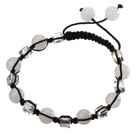 Lovely Round White Series Chalcedony And Square Crystal Black Drawstring Bracelet