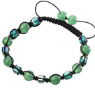 Lovely Round Green Series Aventurine And Square Crystal Black Drawstring Bracelet
