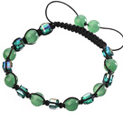 Schöne Runde Green Series Aventurin und Square Crystal Black Kordelzug Armband