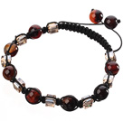 Wholesale Lovely Round Faceted Colorful Agate And Square Crystal Braided Black Drawstring Bracelet