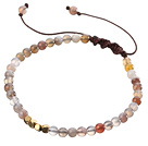 Wholesale Fashion 4mm Round Persian Agate And Golden Spacers Braided Brown Drawstring Bracelet