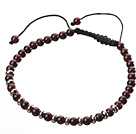 Wholesale Fashion 4mm Round Natural Garnet And Silver Spacers Braided Black Drawstring Bracelet