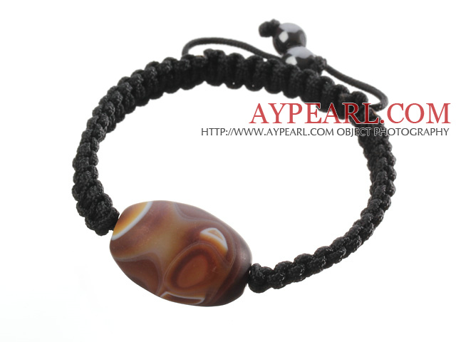 Popular Grind Arenaceous Agate And Braided Black Drawstring Bracelet