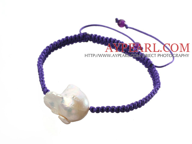 Populära Vit Kärn Pearl och Ametist Flätad Purple Dragsko Armband