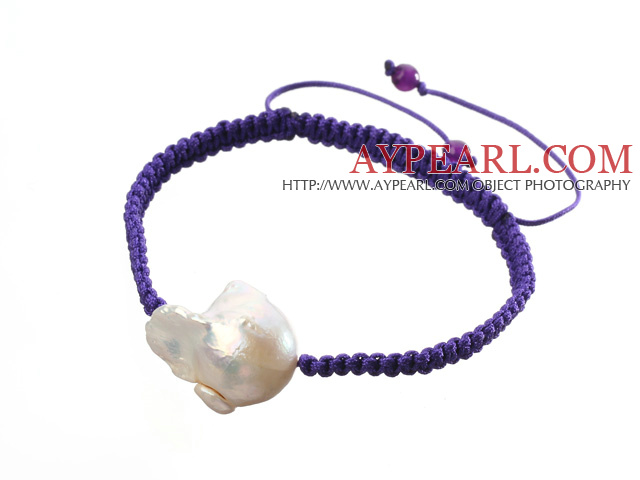 Popular White Nuclear Pearl And Amethyst Braided Purple Drawstring Bracelet