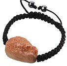 Wholesale Popular Yellow Crystallized Agate And Hand-knotted Black Drawstring Bracelet