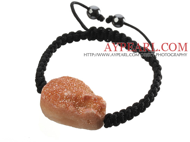 Popular Yellow Crystallized Agate And Hand-knotted Black Drawstring Bracelet