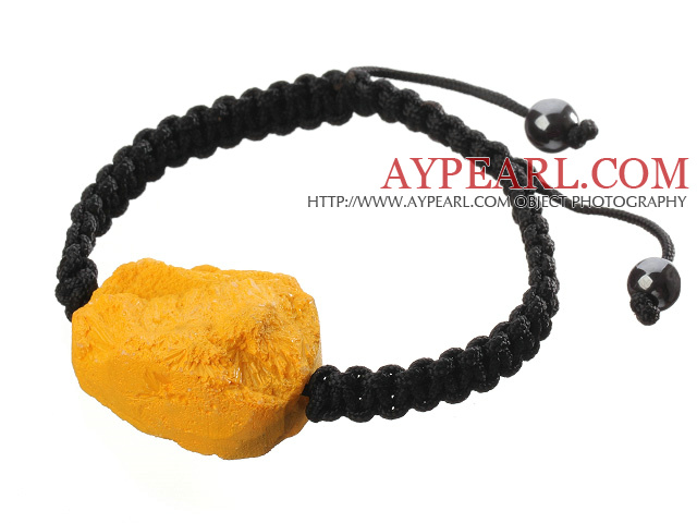 Popular Yellow Sandblast Agate And Hand-knotted Black Drawstring Bracelet