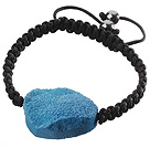 Popular Blue Sandblast Agate And Hand-knotted Black Drawstring Bracelet