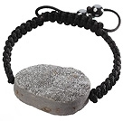 Wholesale Popular Gray Sandblast Agate And Hand-knotted Black Drawstring Bracelet