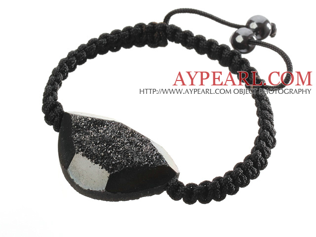 Popular Black Sandblast Agate And Hand-knotted Black Drawstring Bracelet