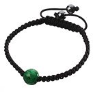 Populaire vert de jade sculpté et noué à la main cordon bracelet noir