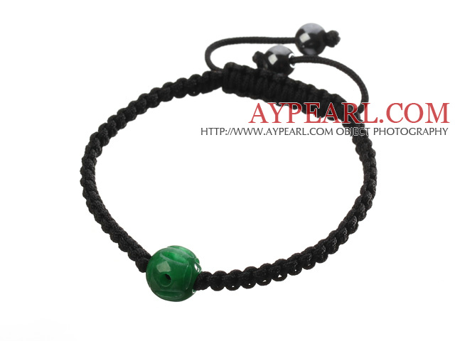 Populaire vert de jade sculpté et noué à la main cordon bracelet noir