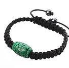 Wholesale Popular Carved Green Jade And Hand-knotted Black Drawstring Bracelet