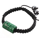 Popular Carved Cylinder Green Jade And Hand-knotted Black Drawstring Bracelet