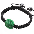 Wholesale Popular Carved Green Jade And Hand-knotted Black Drawstring Bracelet