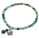 Green Jade And Metal Butterfly Charm Beaded Elastic Bracelet