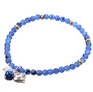 Nice Round Blue Jade And Copper Spacer Heart Charm Beaded Elastic Bracelet