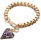 Fashion Simple Style Golden Link Bracelet With Lobster Clasp And Austrian Crystal Heart