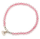 Lovely Simple Style Single Strand Round Rose Quartz Stretchy Bracelet with 925 Sterling Silver Lotus Seedpod Accessory