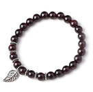 Charming Simple Style 7mm Round Garnet Beads Bracelet with 925 Sterling Silver Leaf Accessory