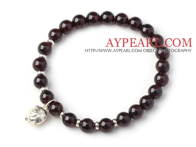 Fermecător stil simplu 7mm Round Garnet margele brățară cu Sterling argint accesorii de porc