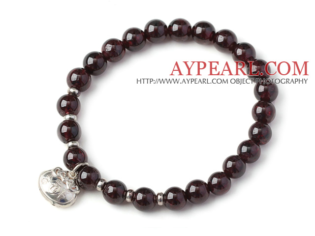 Charming Simple Style 7mm Round Garnet Beads Bracelet with Sterling Silver Lock Accessory