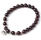 Charming Simple Style 7mm Round Garnet Beads Bracelet with 925 Sterling Silver Lotus Seedpod