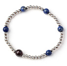 Simple Style Single Strand Round Lapis and Garnet and Sterling Silver Beads Bracelet