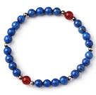Wholesale Simple Style Single Strand 6mm Round Lapis Beads Bracelet with Sterling Silver Beads and Faceted Carnelian