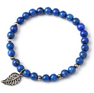 Wholesale Cute Single Strand 6mm Round Lapis Beads Bracelet with Sterling Silver Leaf Accessory