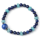 Trendy Single Strand Round Lapis Beads Bracelet with Faceted Blue Jade Beads