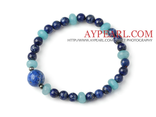 Trendy Single Strand Round Lapis margele Bratara cu fatetat albastru Jade margele