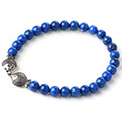 Cute Single Strand 6mm Round Lapis Beads Bracelet with Sterling Silver Double Kissing Fish Accessory