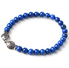 Søt Enkelt Strand 6mm Round Lapis perler armbånd med Sterling Silver Double Kissing Fish Accessory