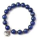 Trendy Single Strand Round Lapis Beads Bracelet with 925 Sterling Silver Lock Accessory