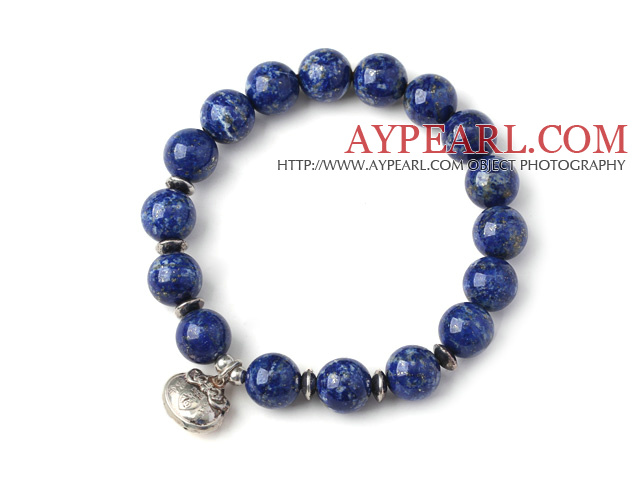 Trendy Single Strand Round Lapis Beads Bracelet with 925 Sterling Silver Lock Accessory