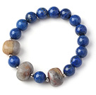 Trendy Single Strand Round Lapis Beads Bracelet with Crazy Lace Agate Beads