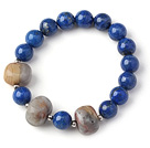 Trendig Single Strand Round Lapis Pärlor Armband med Crazy Lace Agat Pärlor