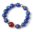 Wholesale Trendy Single Strand Round Lapis Beads Bracelet with Round Sterling Silver Beads and Carnelian