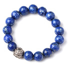 Trendy Single Strand 12mm Round Lapis Beads Bracelet with Sterling Silver Pixiu Accessory