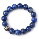 Trendy Enkelt Strand 12mm Round Lapis Perler med Thai Silver Buddha Accessory