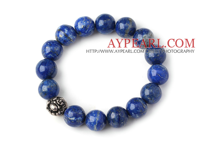 Trendy Single Strand 12mm rotunde Lapis margele cu Thai argint Buddha accesorii