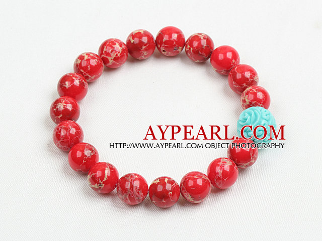 Sommar Beach smycken 10mm Red Imperial Jasper Sten Beaded Elastisk / Stretch Bracelet