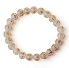 8mm Single Strand Round Milky White Chalcedony Beaded Stretchy Bracelet with Printed Words