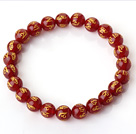 8mm Enkelt Strand Round Red kalsedon Beaded Stretchy armbånd med Trykt Ord