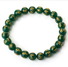 8mm Single Strand Round Green Chalcedony Beaded Stretchy Bracelet with Printed Words