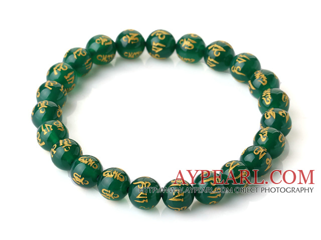 8mm Single Strand Round verde calcedonie cu margele elastic Bratara cu Cuvinte imprimate