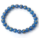 8mm simple brin rond bleu perlé calcédoine bracelet extensible avec des mots imprimés